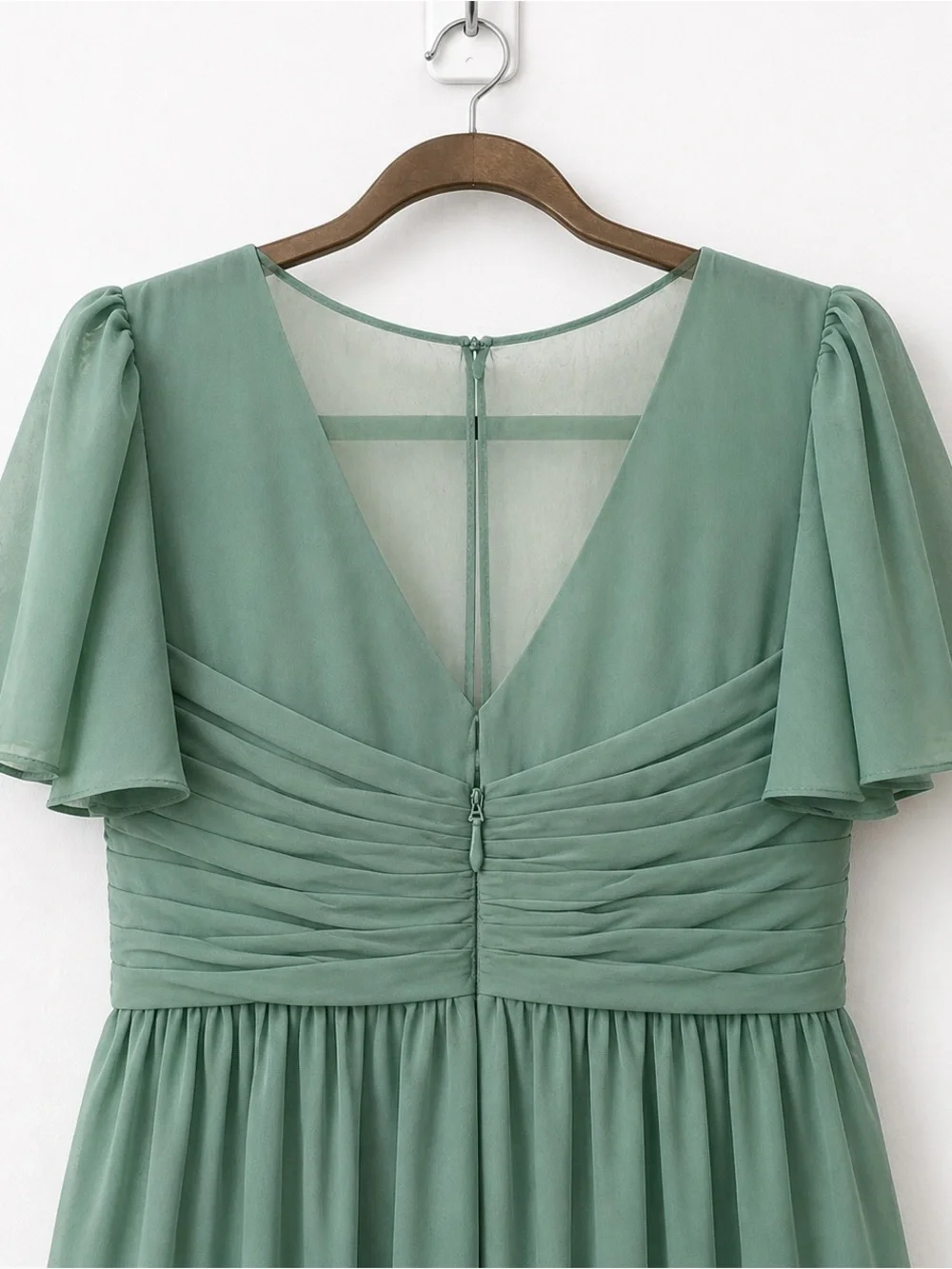 NWT Azazie Sage Green V-Neck Flutter Sleeve Maxi Dress bridesmaid formal gown A8 - Picture 6 of 14